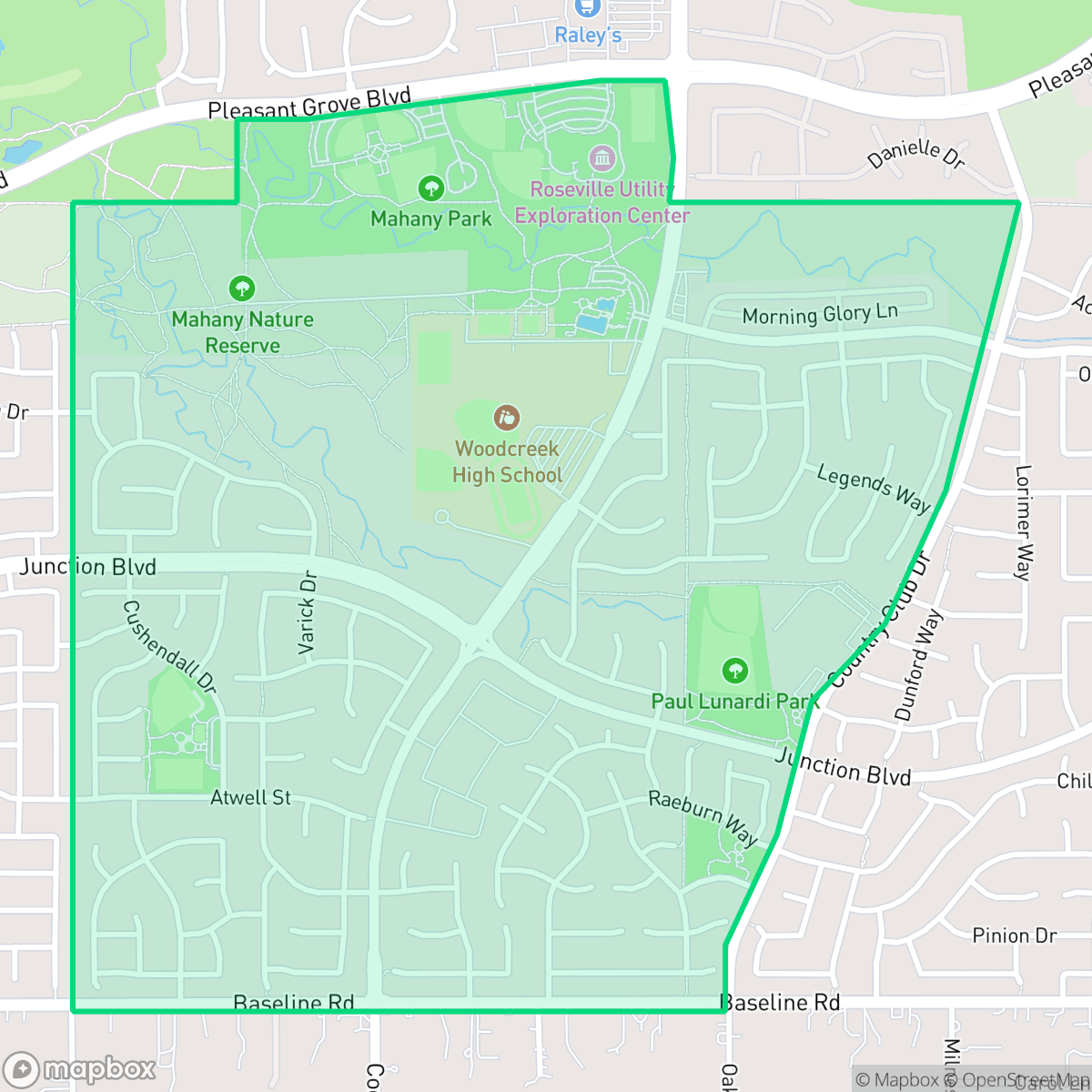 Map showing the location of Woodcreek Oaks, Roseville, CA