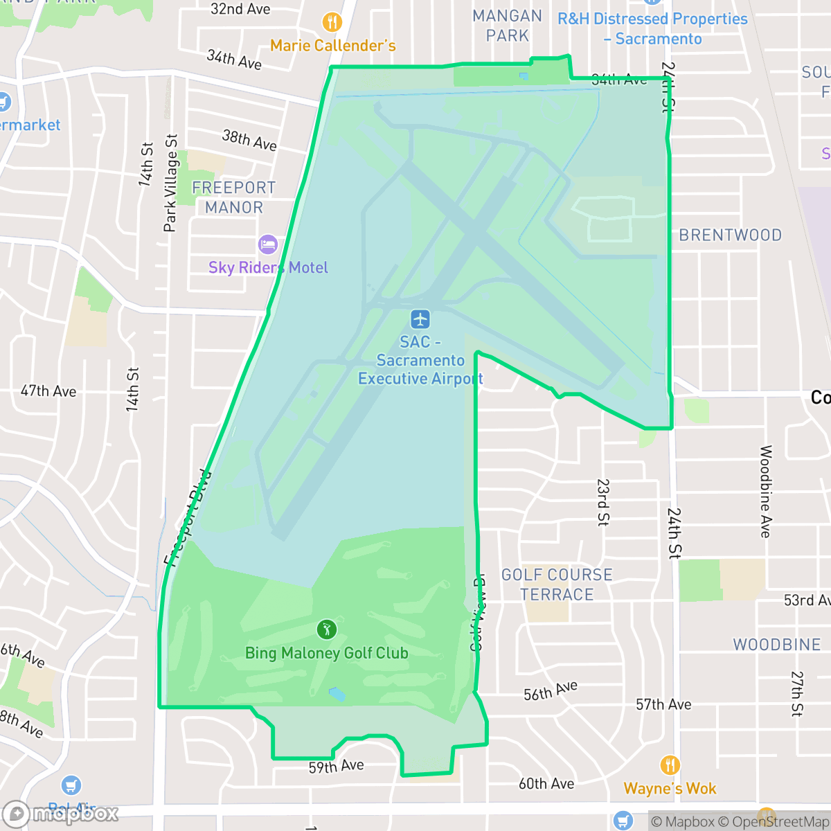 Map showing the location of Airport, Sacramento, CA