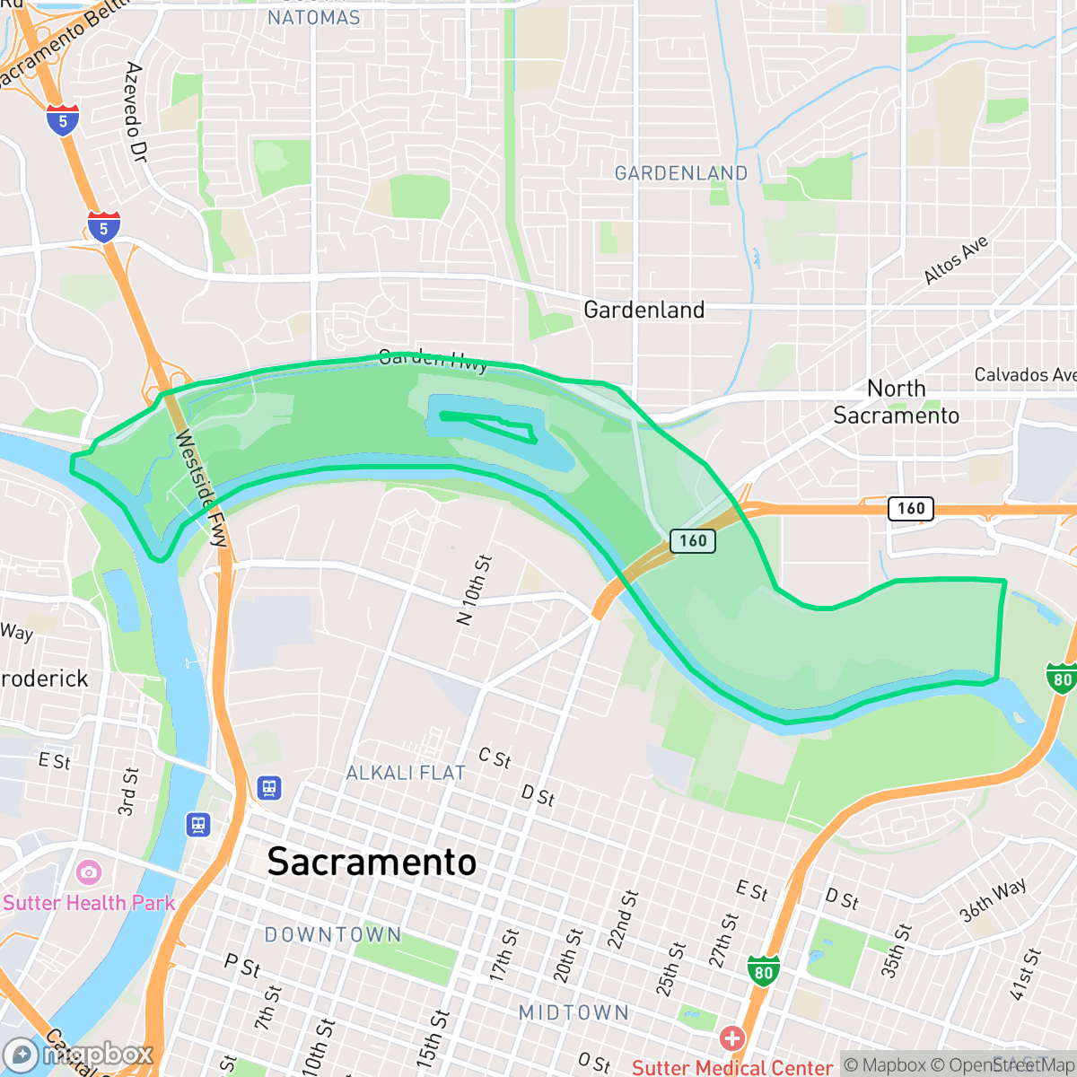 Map showing the location of American River Parkway, Sacramento, CA