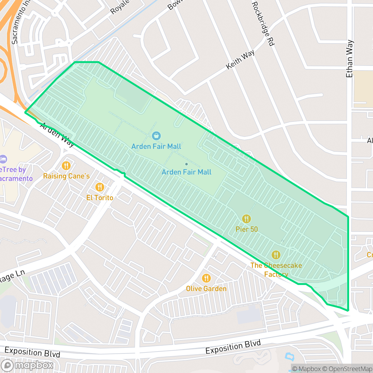 Map showing the location of Arden Fair, Sacramento, CA