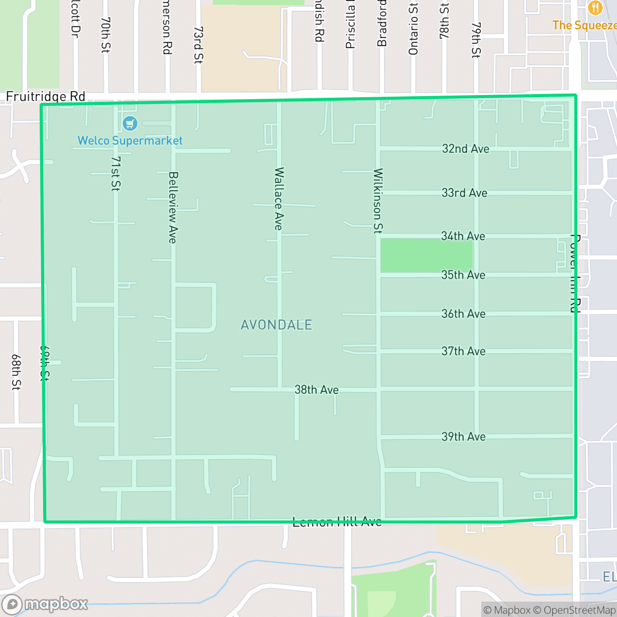 Map showing the location of Avondale, Sacramento, CA