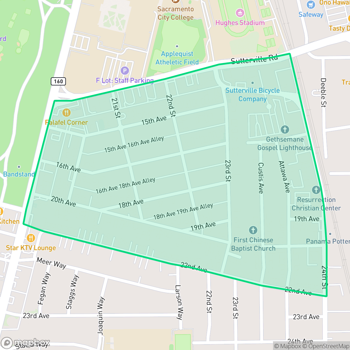 Map showing the location of Carelton Tract, Sacramento, CA