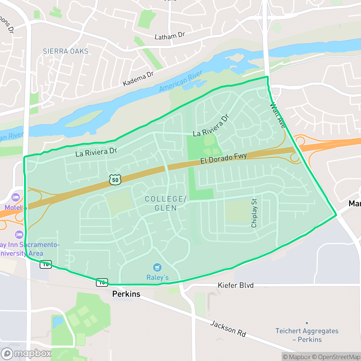 Map showing the location of College-Glen, Sacramento, CA