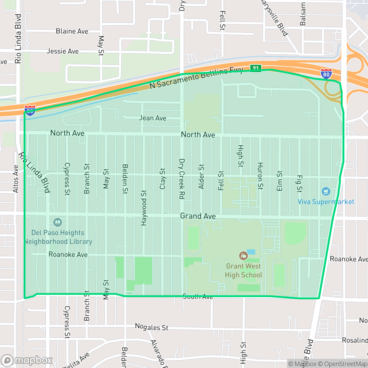 Map showing the location of Del Paso Heights, Sacramento, CA