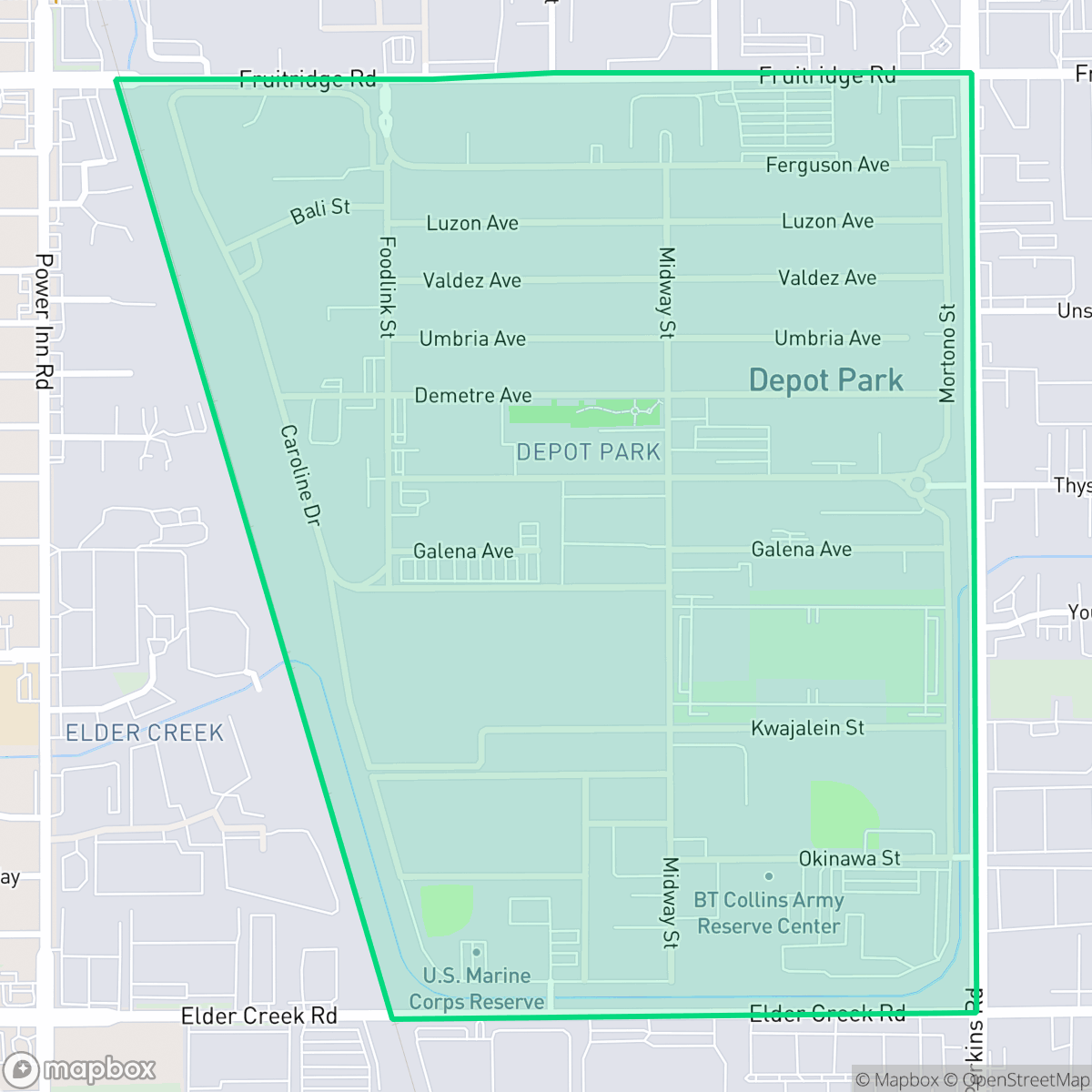 Map showing the location of Depot Park, Sacramento, CA