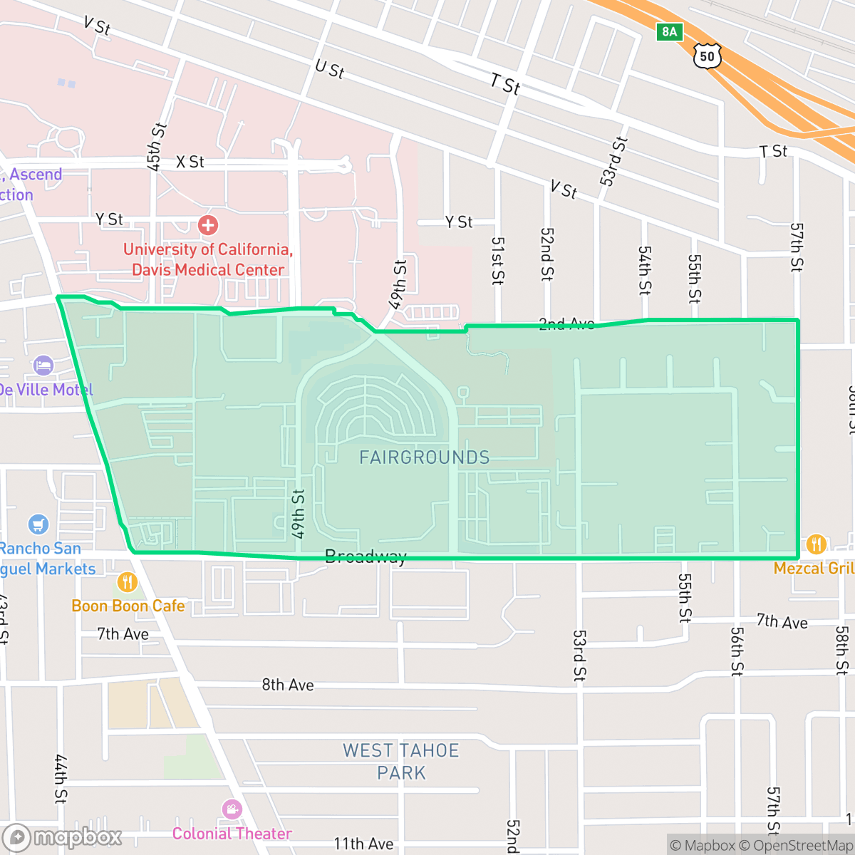 Map showing the location of Fairgrounds, Sacramento, CA
