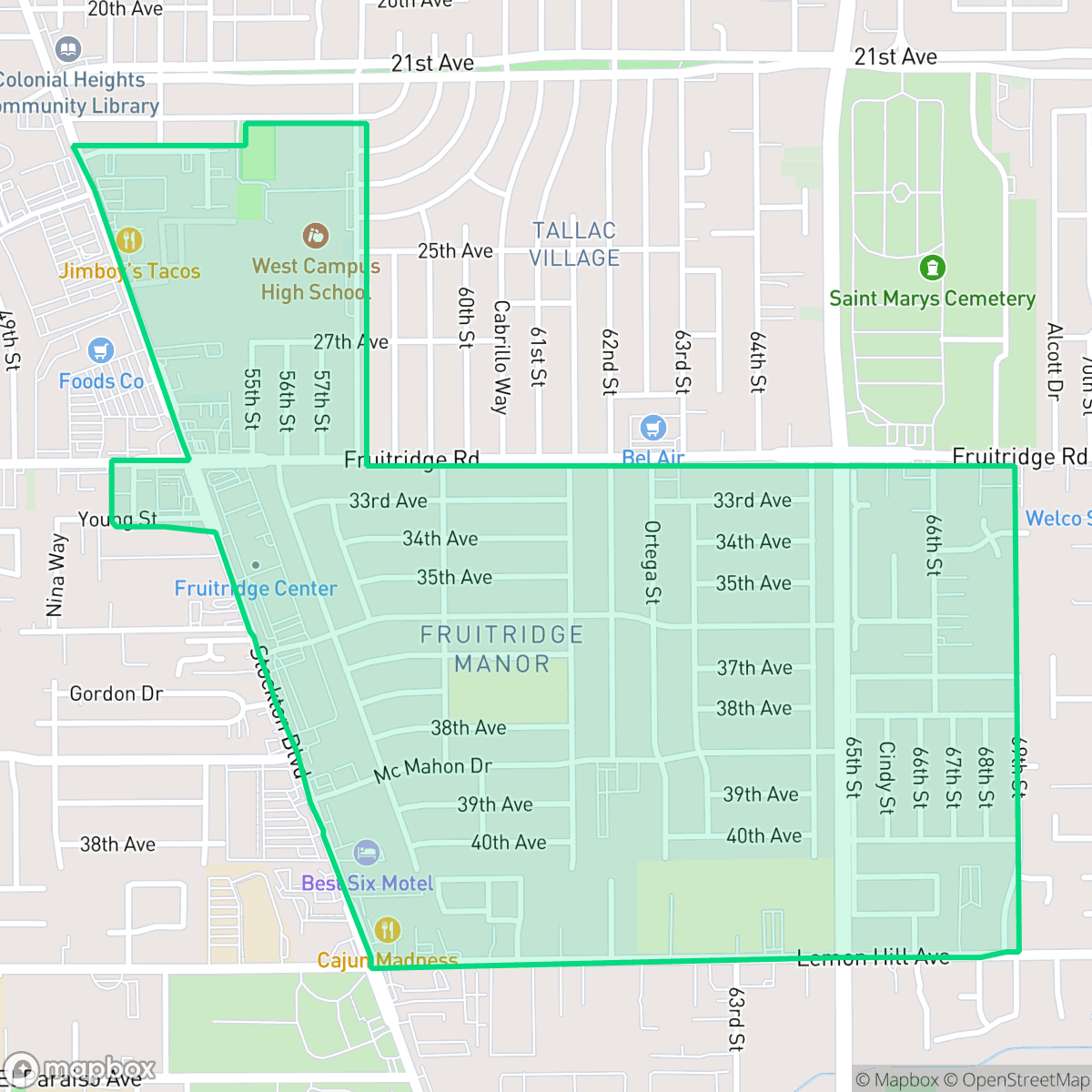 Map showing the location of Fruitridge Manor, Sacramento, CA