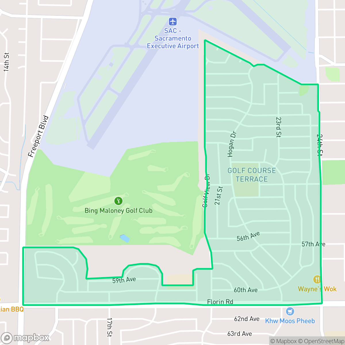Map showing the location of Golf Course Terrace, Sacramento, CA