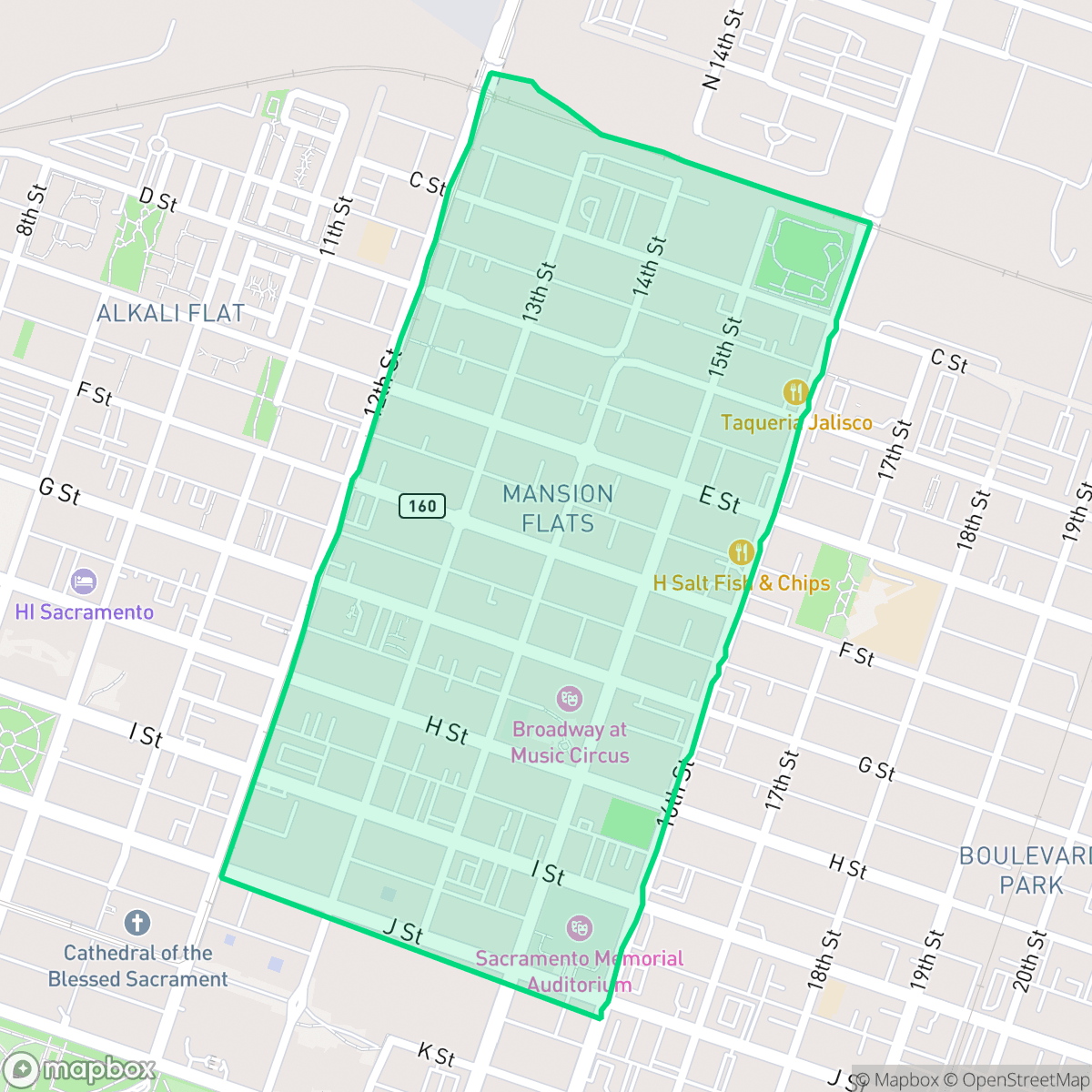 Map showing the location of Mansion Flats, Sacramento, CA