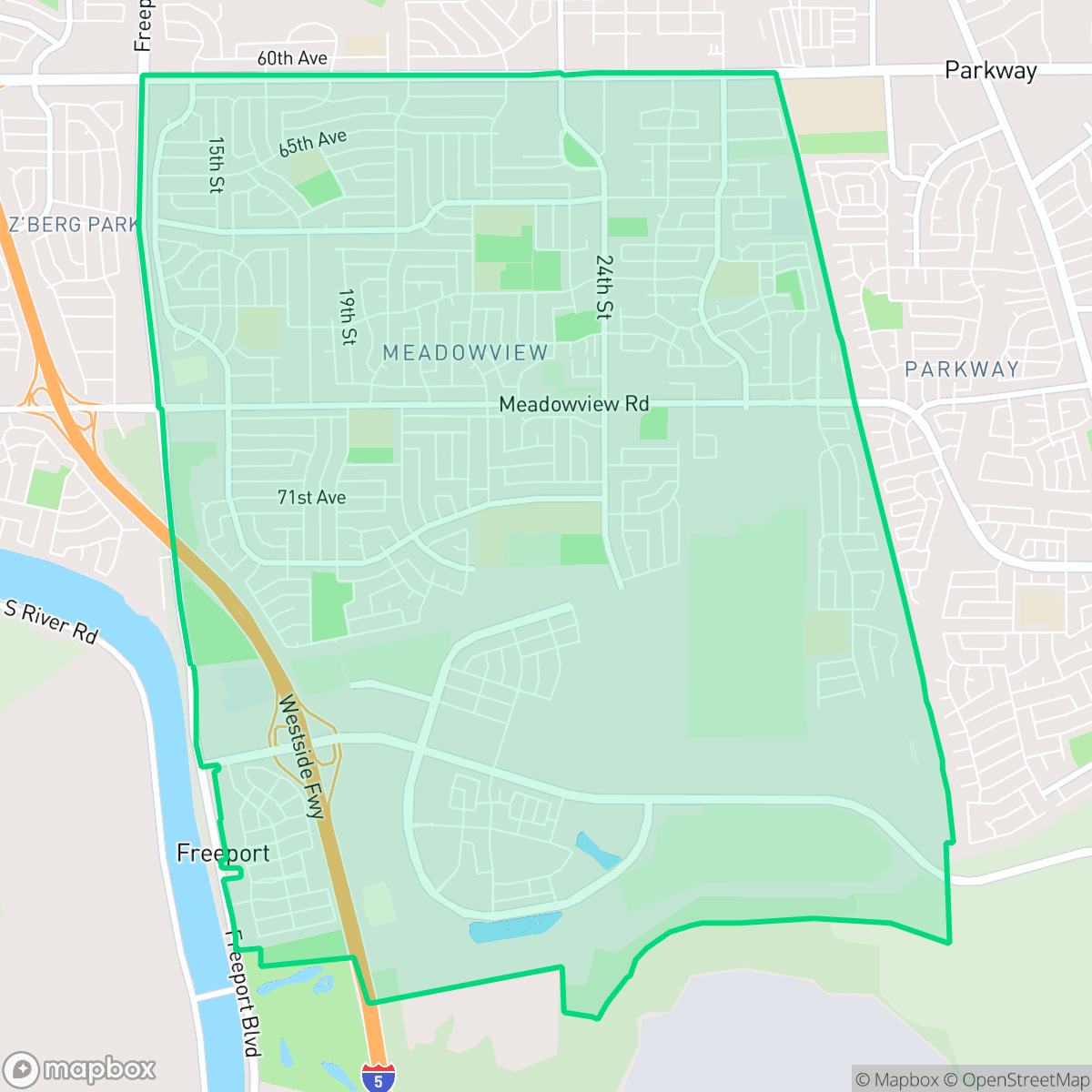 Map showing the location of Meadowview, Sacramento, CA