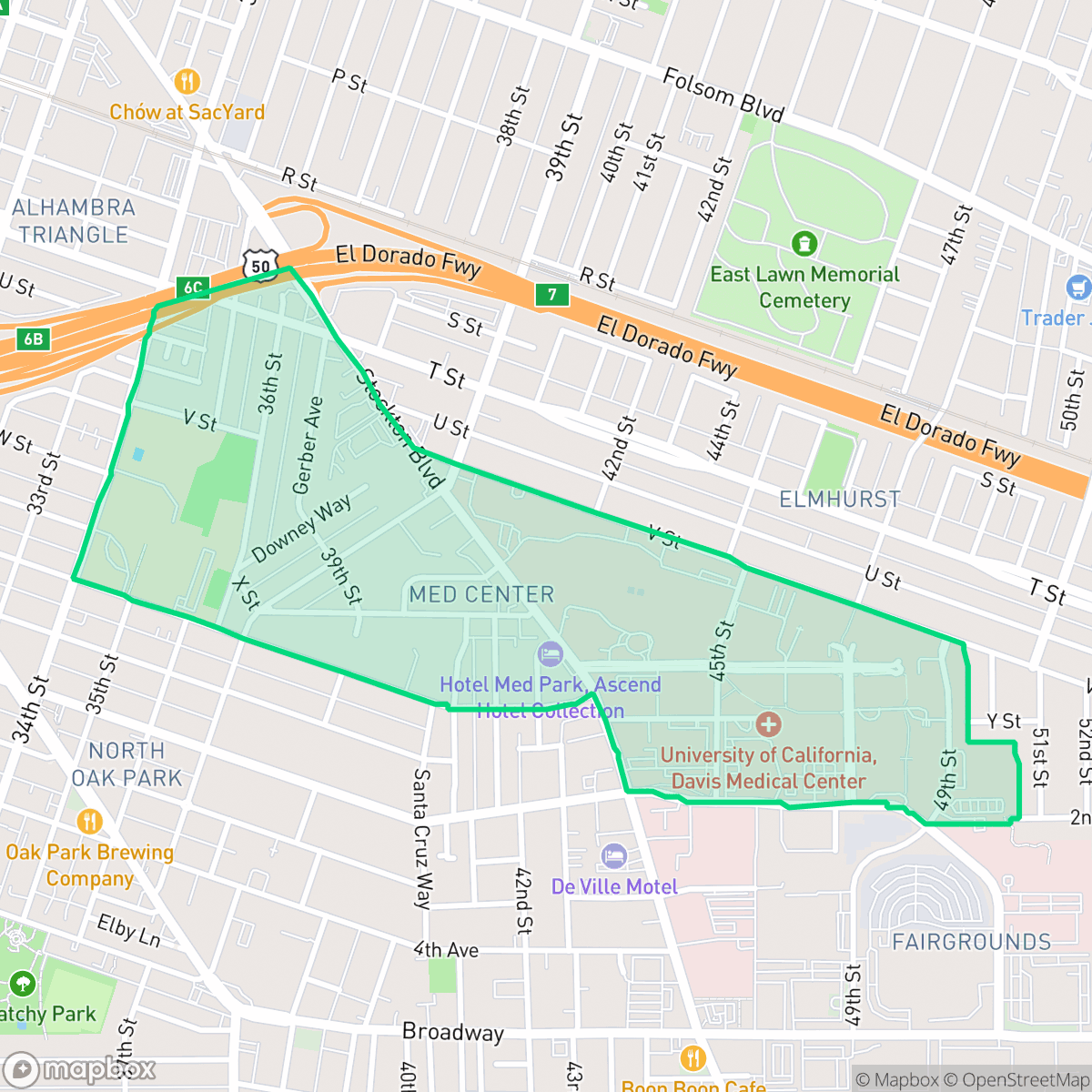 Map showing the location of Medical Center, Sacramento, CA