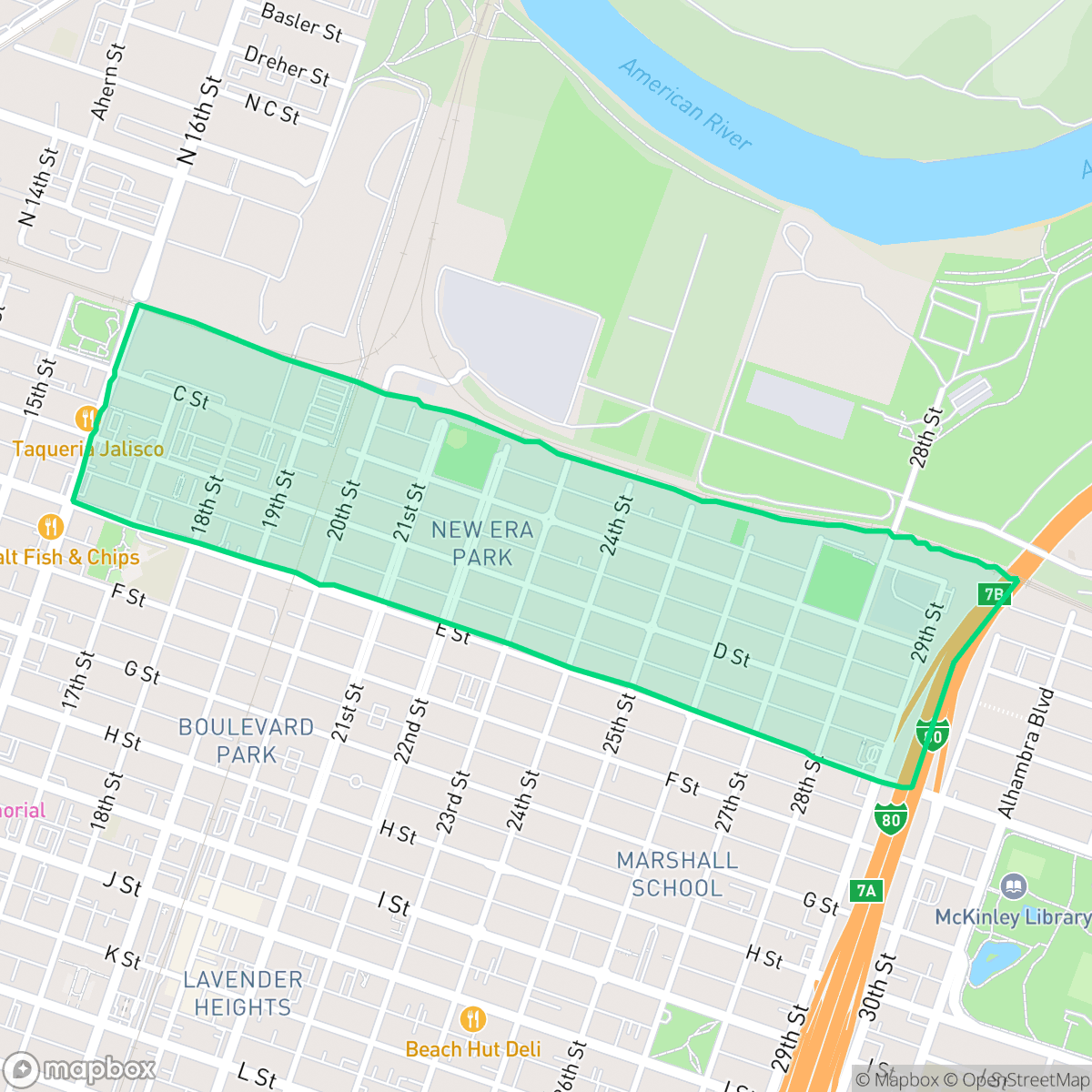 Map showing the location of New Era Park, Sacramento, CA