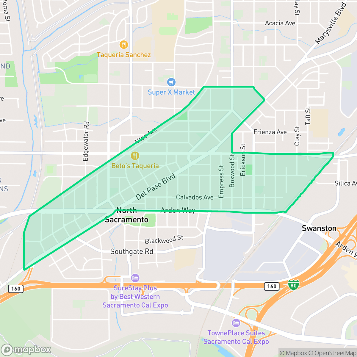 Map showing the location of Old North Sacramento, Sacramento, CA