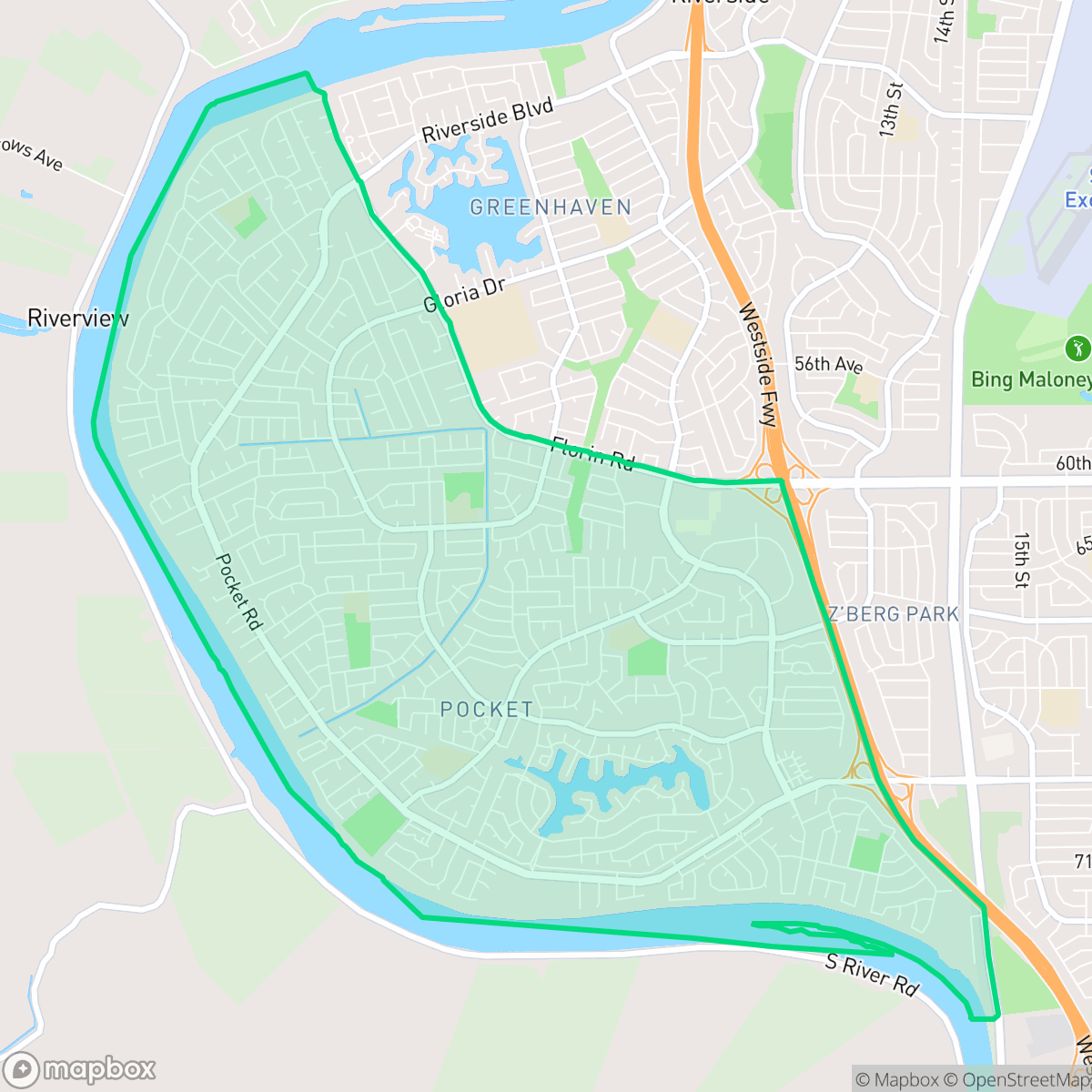 Map showing the location of Pocket, Sacramento, CA