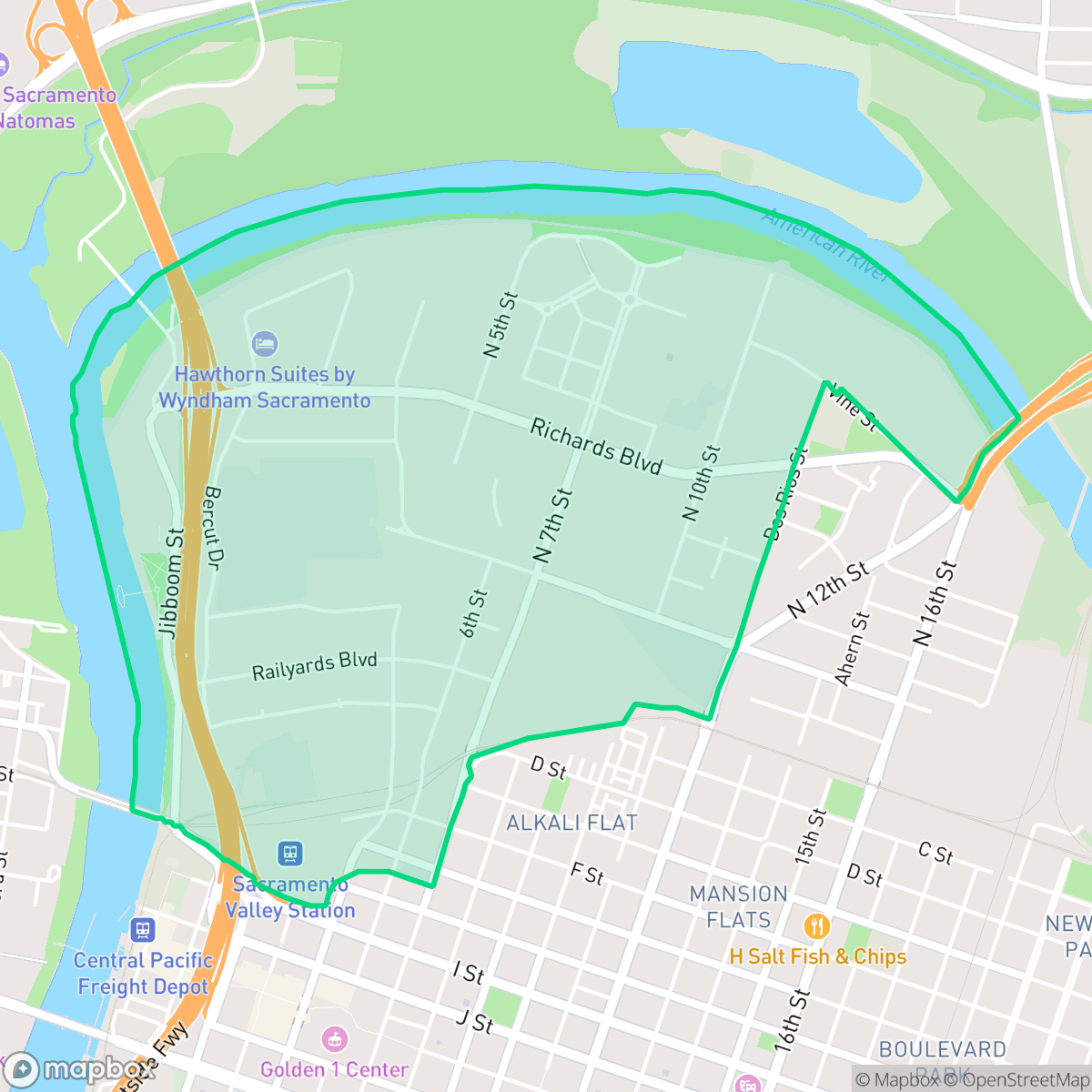 Map showing the location of Richards, Sacramento, CA