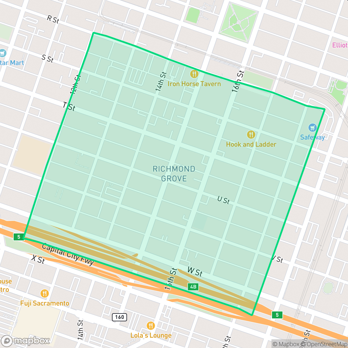 Map showing the location of Richmond Grove, Sacramento, CA