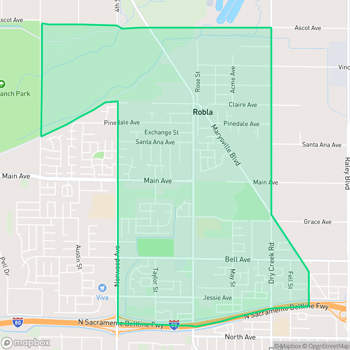 Map showing the location of Robla, Sacramento, CA