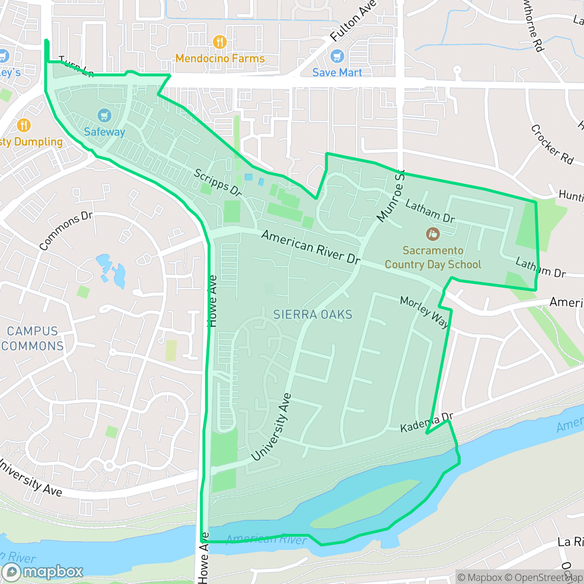 Map showing the location of Sierra Oaks, Sacramento, CA