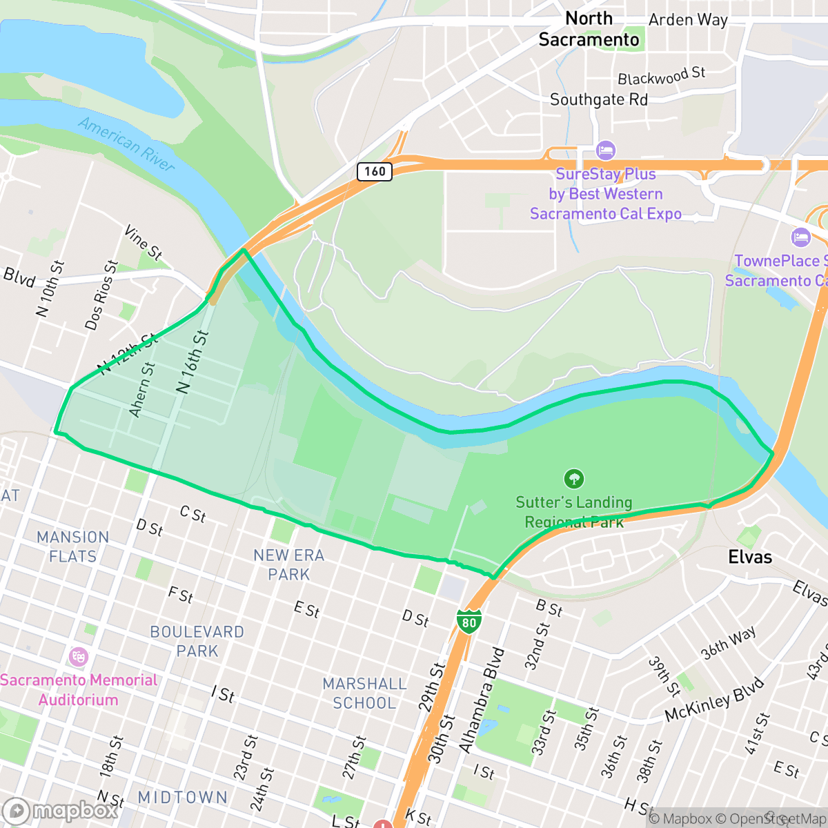 Map showing the location of South American River Industrial Park, Sacramento, CA