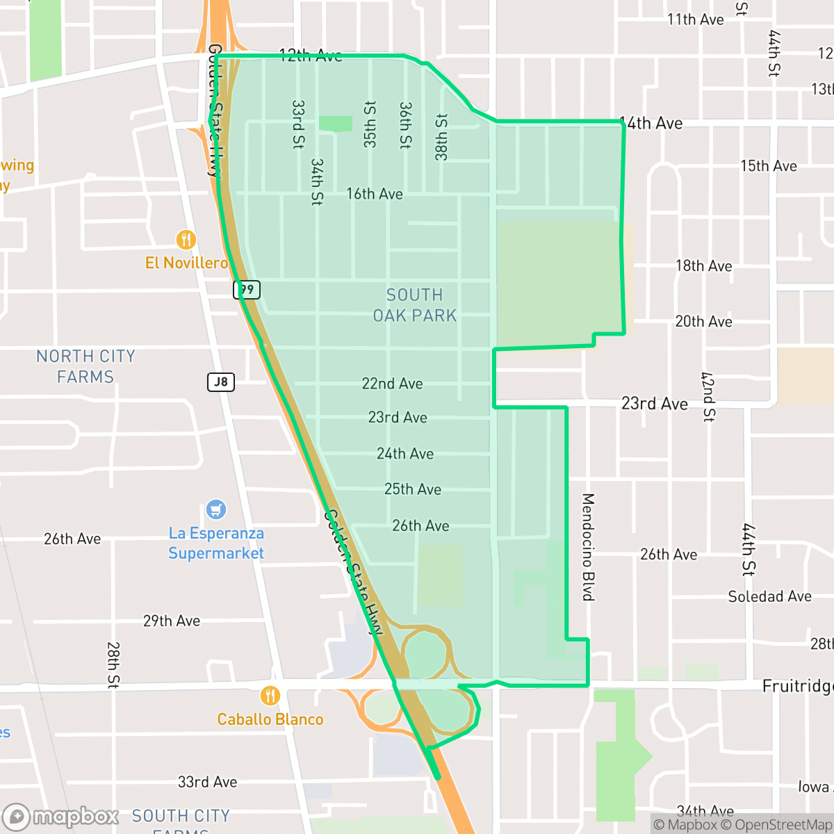 Map showing the location of South Oak Park, Sacramento, CA