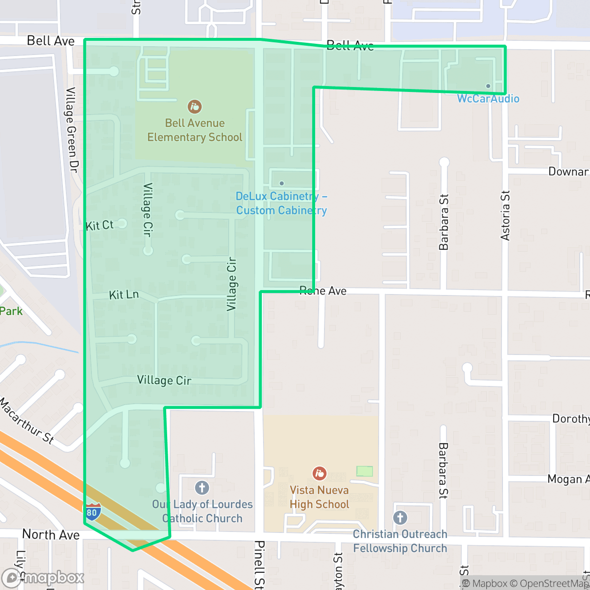 Map showing the location of Village Green, Sacramento, CA