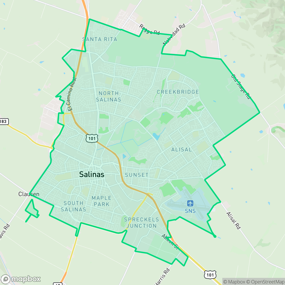 Map showing the location of Salinas, CA — coverage area