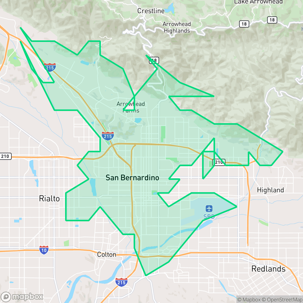Map showing the location of San Bernardino, CA — coverage area