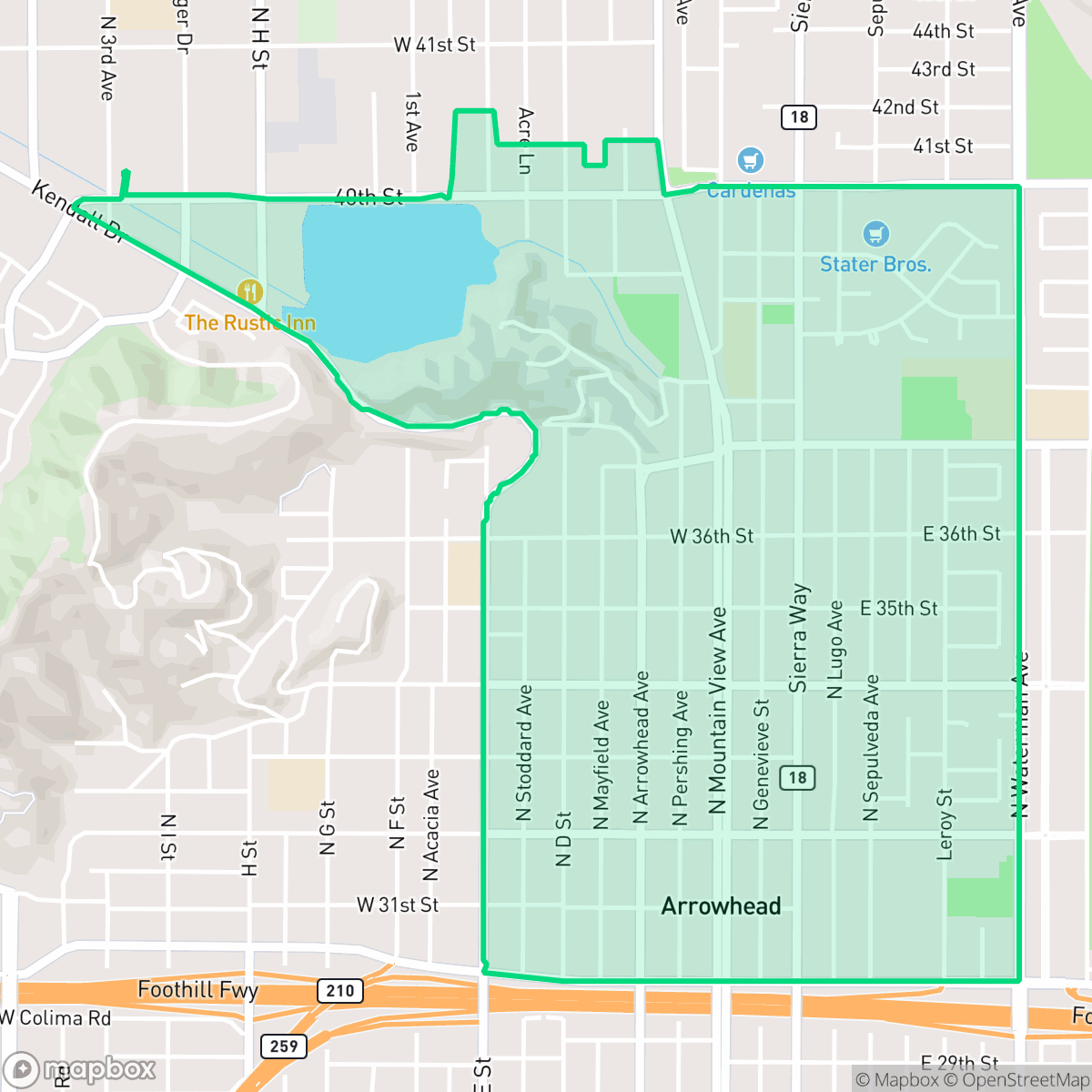 Map showing the location of Arrowhead, San Bernardino, CA