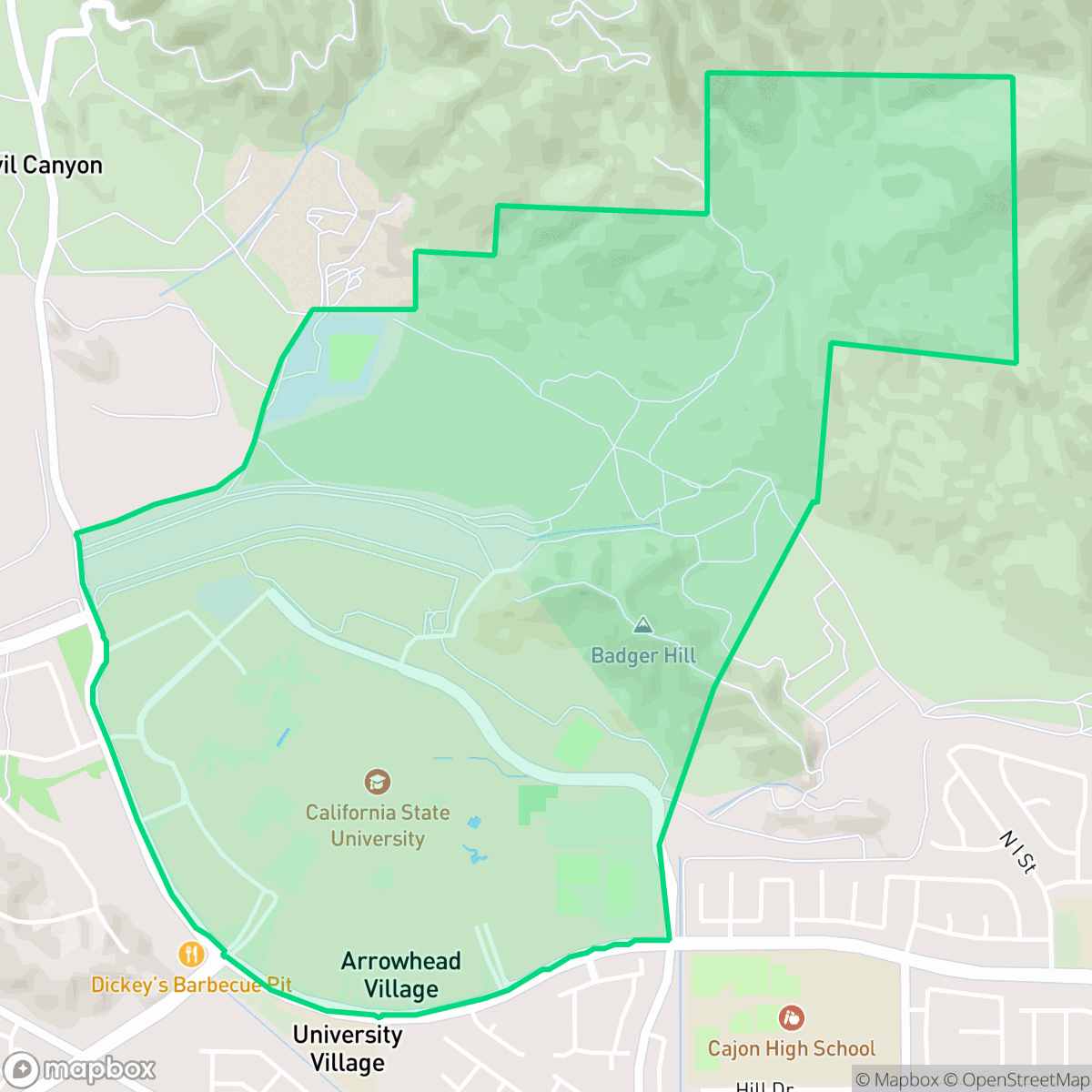 Map showing the location of California State College San Bernardino, San Bernardino, CA