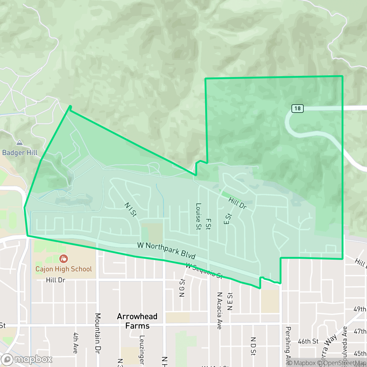 Map showing the location of North Park, San Bernardino, CA