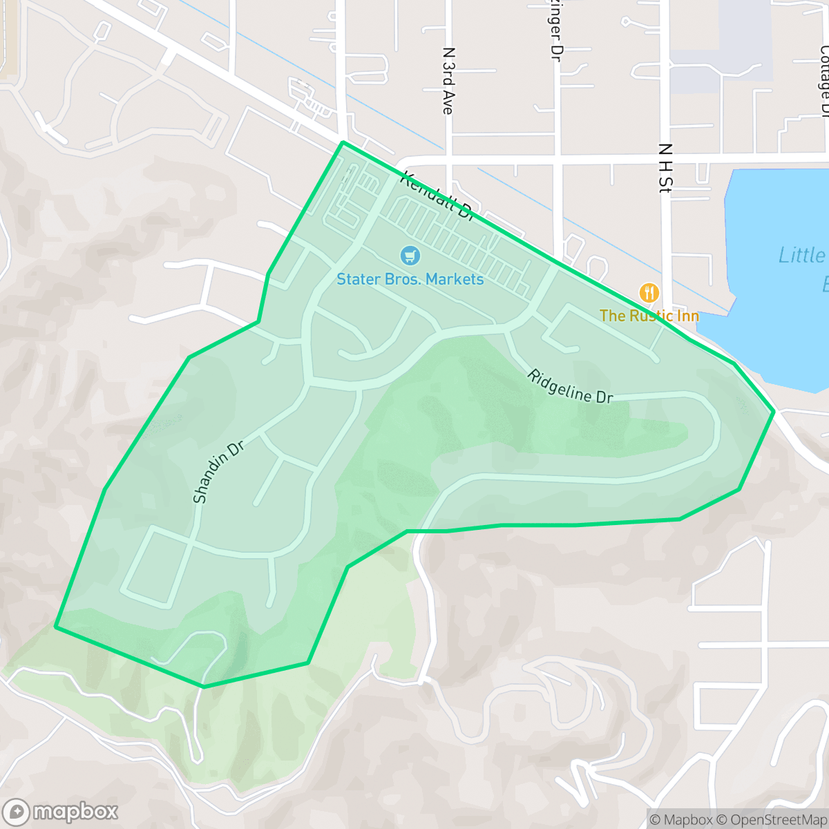 Map showing the location of Ridgeline, San Bernardino, CA