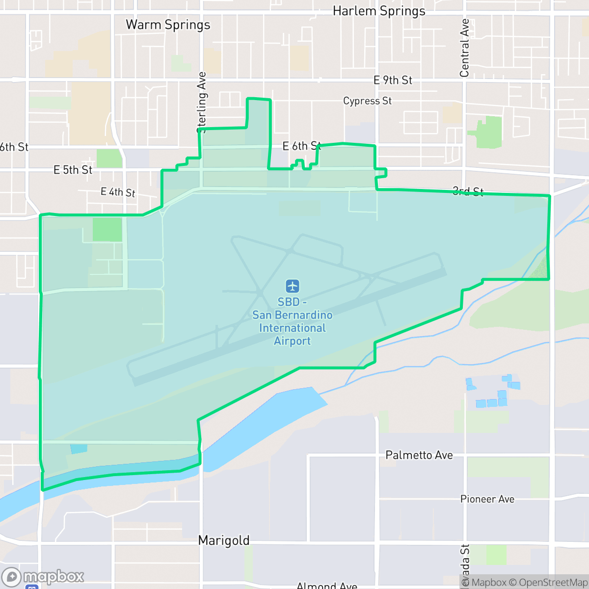 Map showing the location of San Bernardino International Airport, San Bernardino, CA