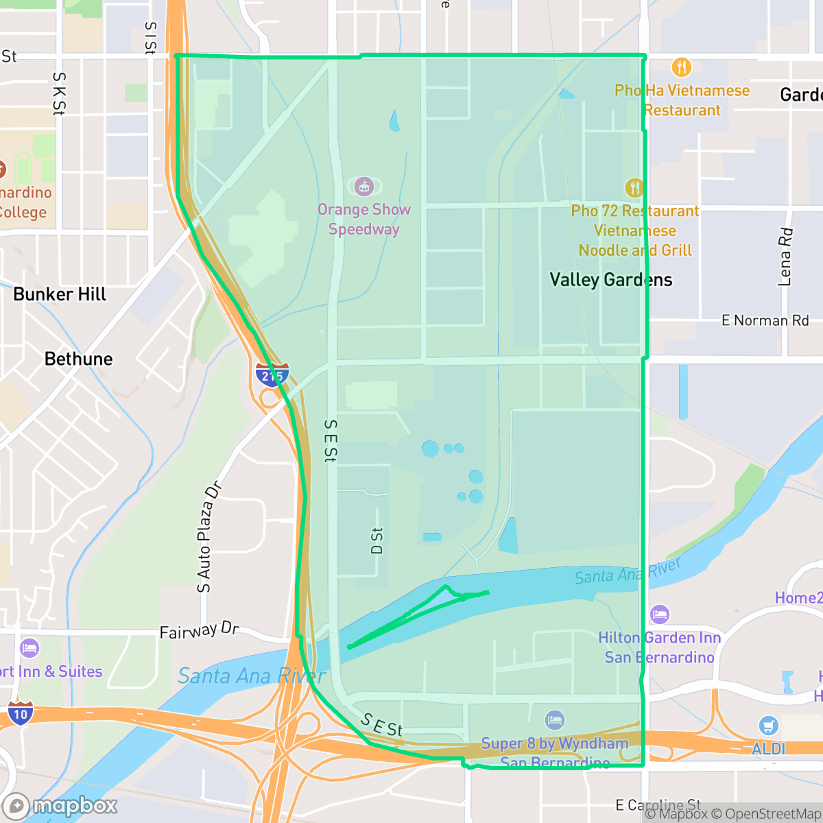 Map showing the location of Show Place, San Bernardino, CA