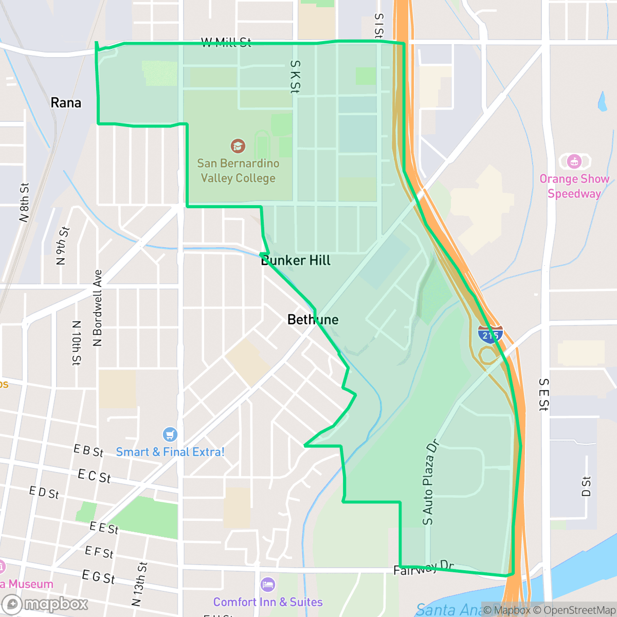 Map showing the location of Valley College, San Bernardino, CA