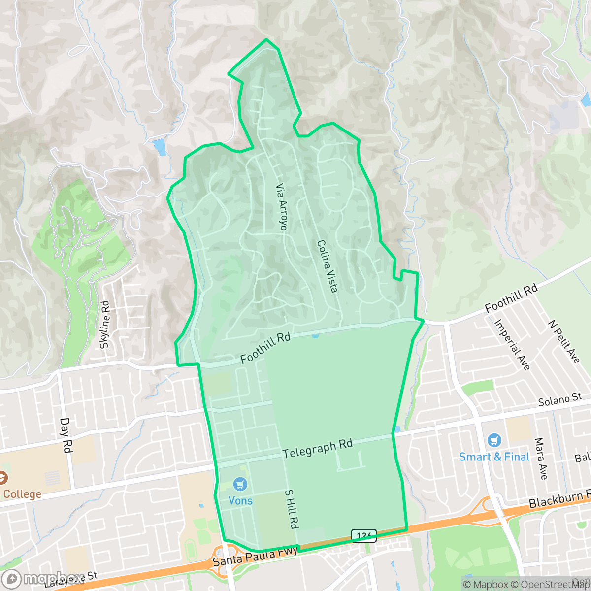 Map showing the location of Poinsettia, San Buenaventura (Ventura), CA