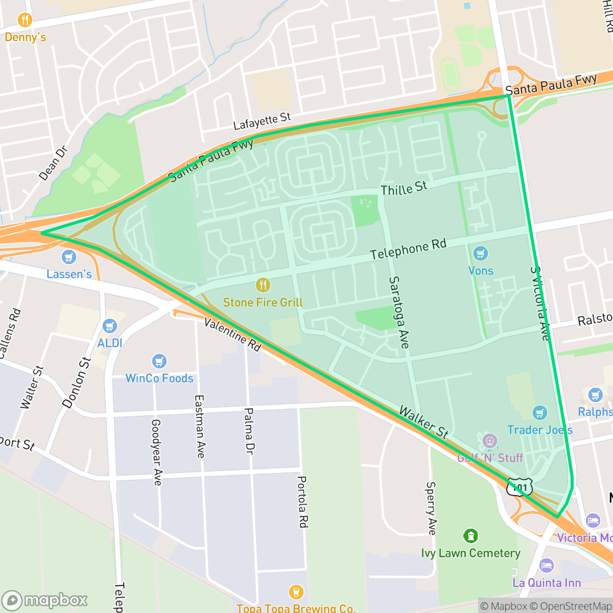 Map showing the location of Thille, San Buenaventura (Ventura), CA