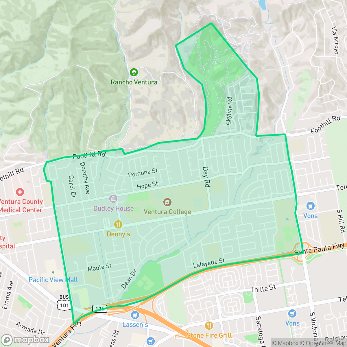 Map showing the location of Ventura College, San Buenaventura (Ventura), CA