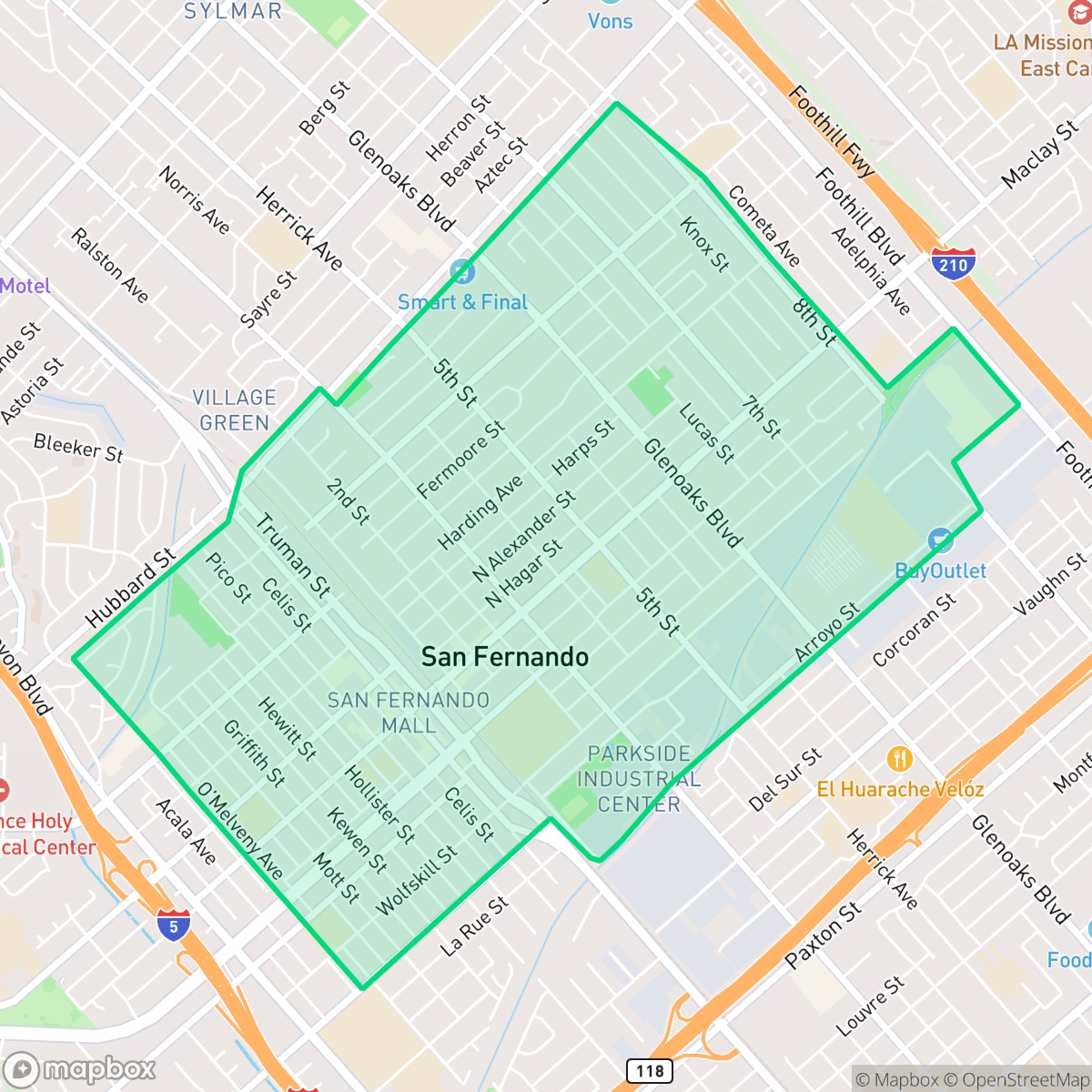 Map showing the location of San Fernando, CA — coverage area