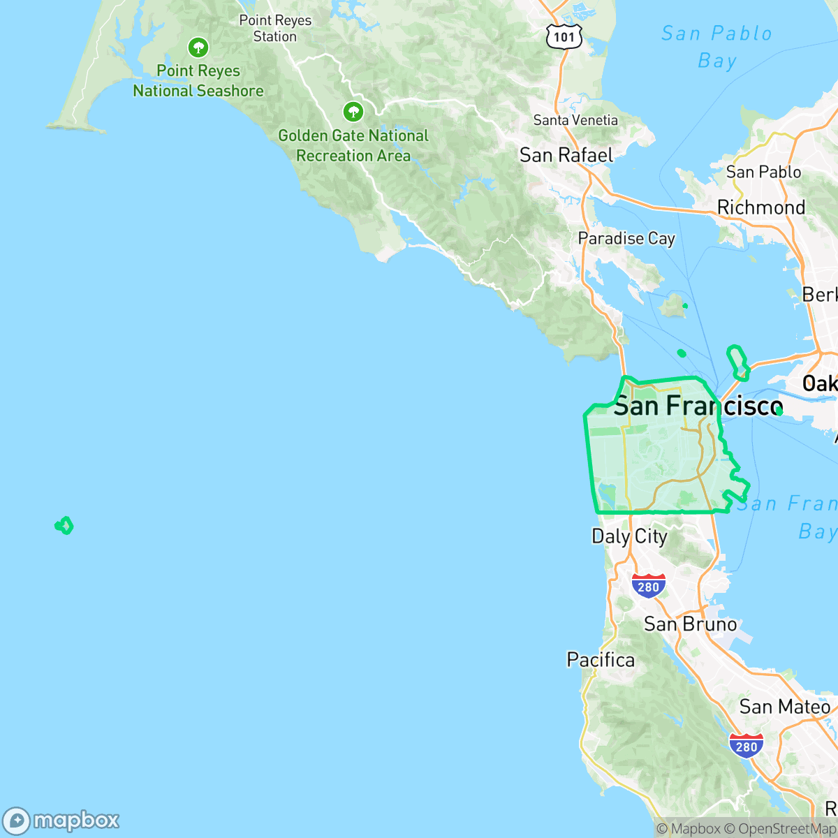 Map showing the location of San Francisco, CA — coverage area