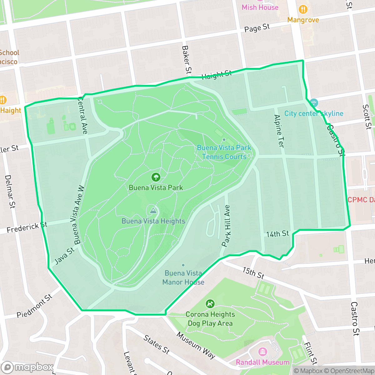 Map showing the location of Buena Vista Park, San Francisco, CA