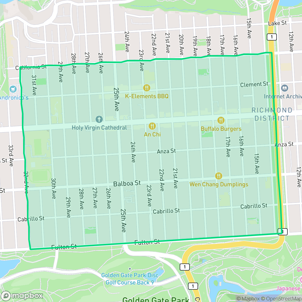 Map showing the location of Central Richmond, San Francisco, CA