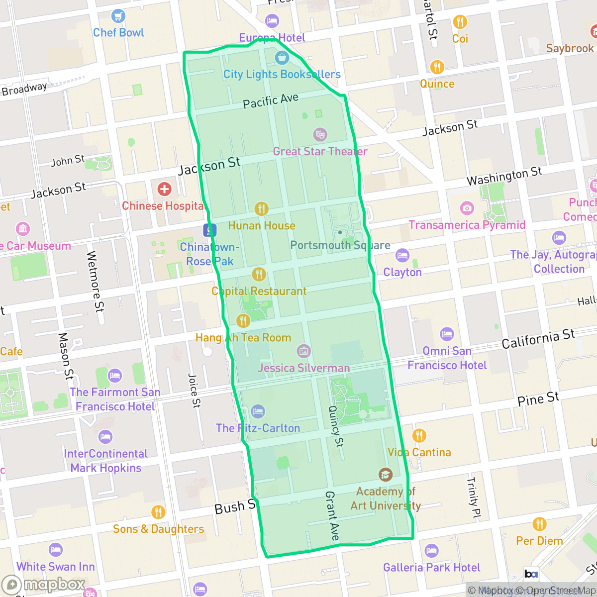 Map showing the location of Chinatown, San Francisco, CA