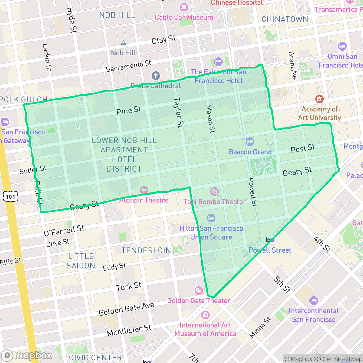 Map showing the location of Downtown, San Francisco, CA