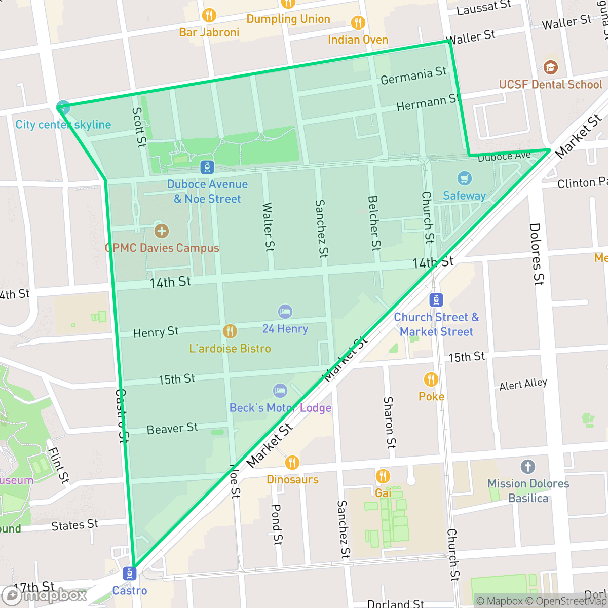 Map showing the location of Duboce Triangle, San Francisco, CA