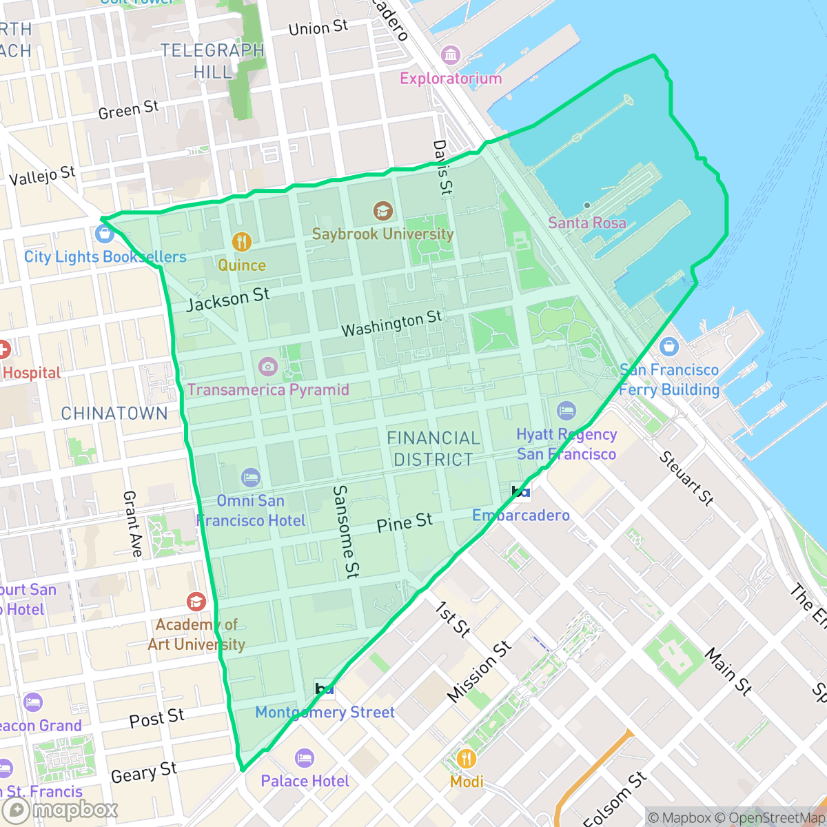 Map showing the location of Financial District, San Francisco, CA
