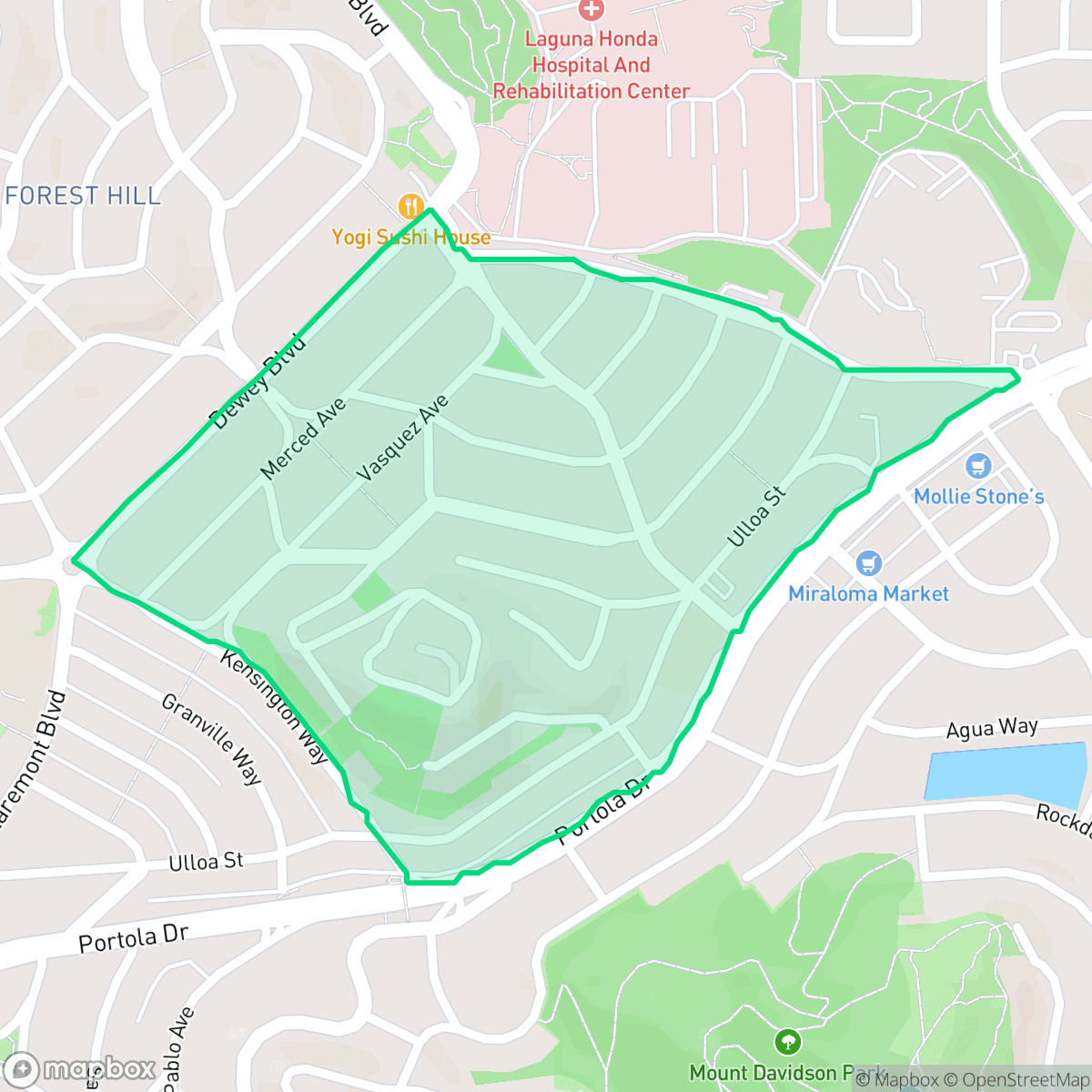 Map showing the location of Forest Hill Extension, San Francisco, CA