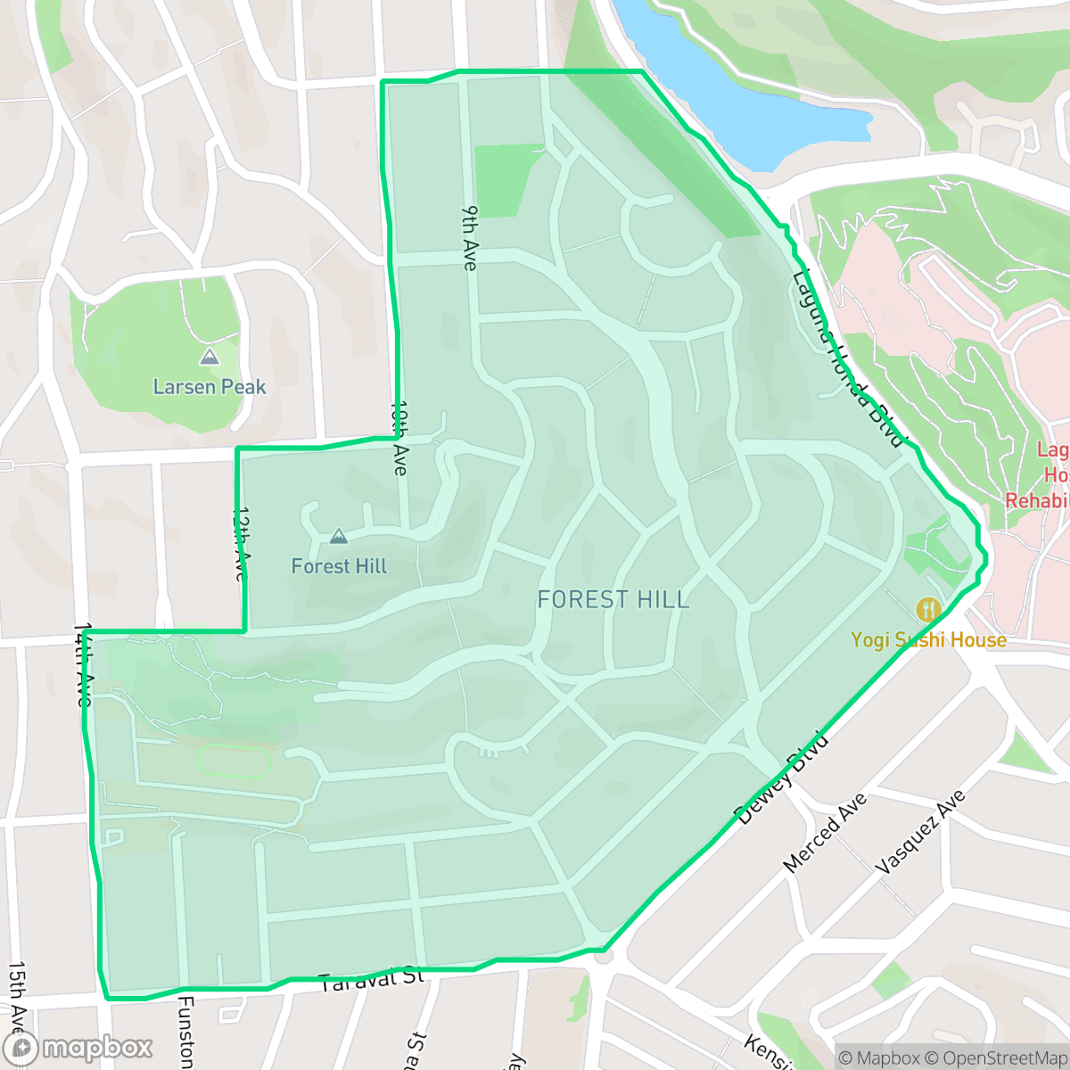 Map showing the location of Forest Hill, San Francisco, CA