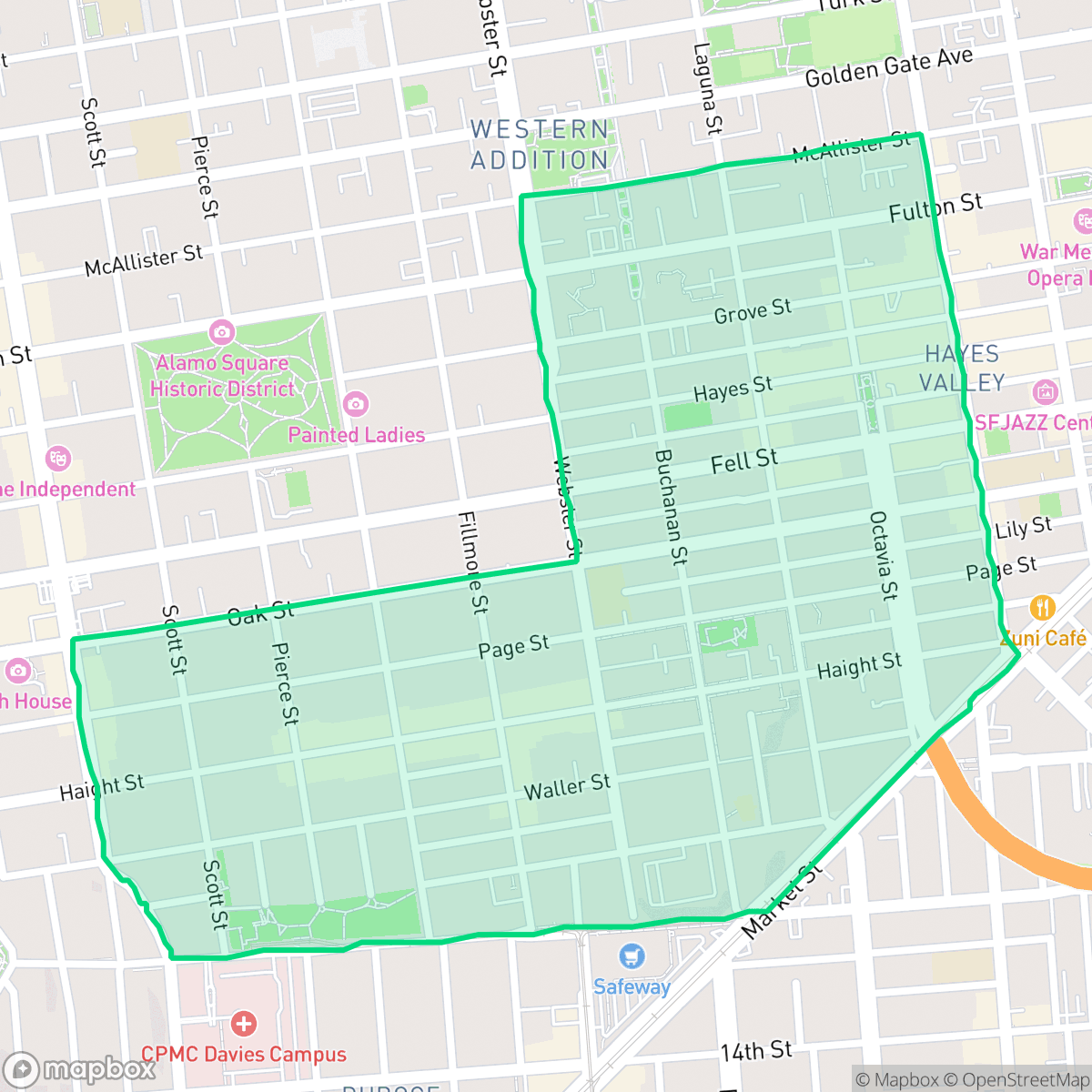 Map showing the location of Hayes Valley, San Francisco, CA