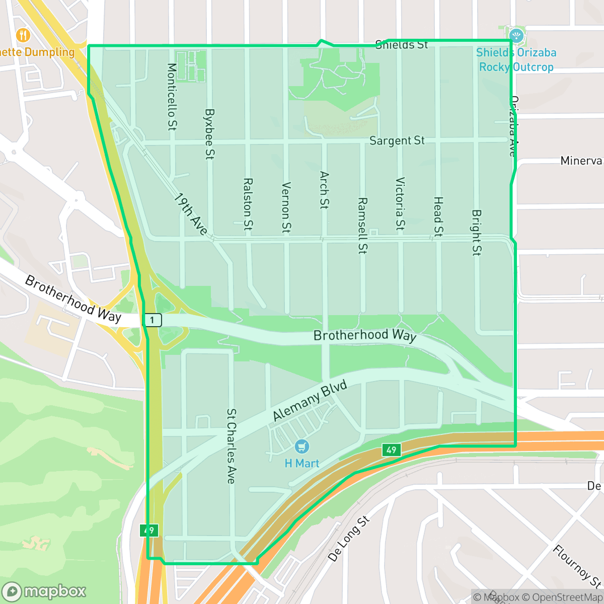 Map showing the location of Ingleside Heights, San Francisco, CA