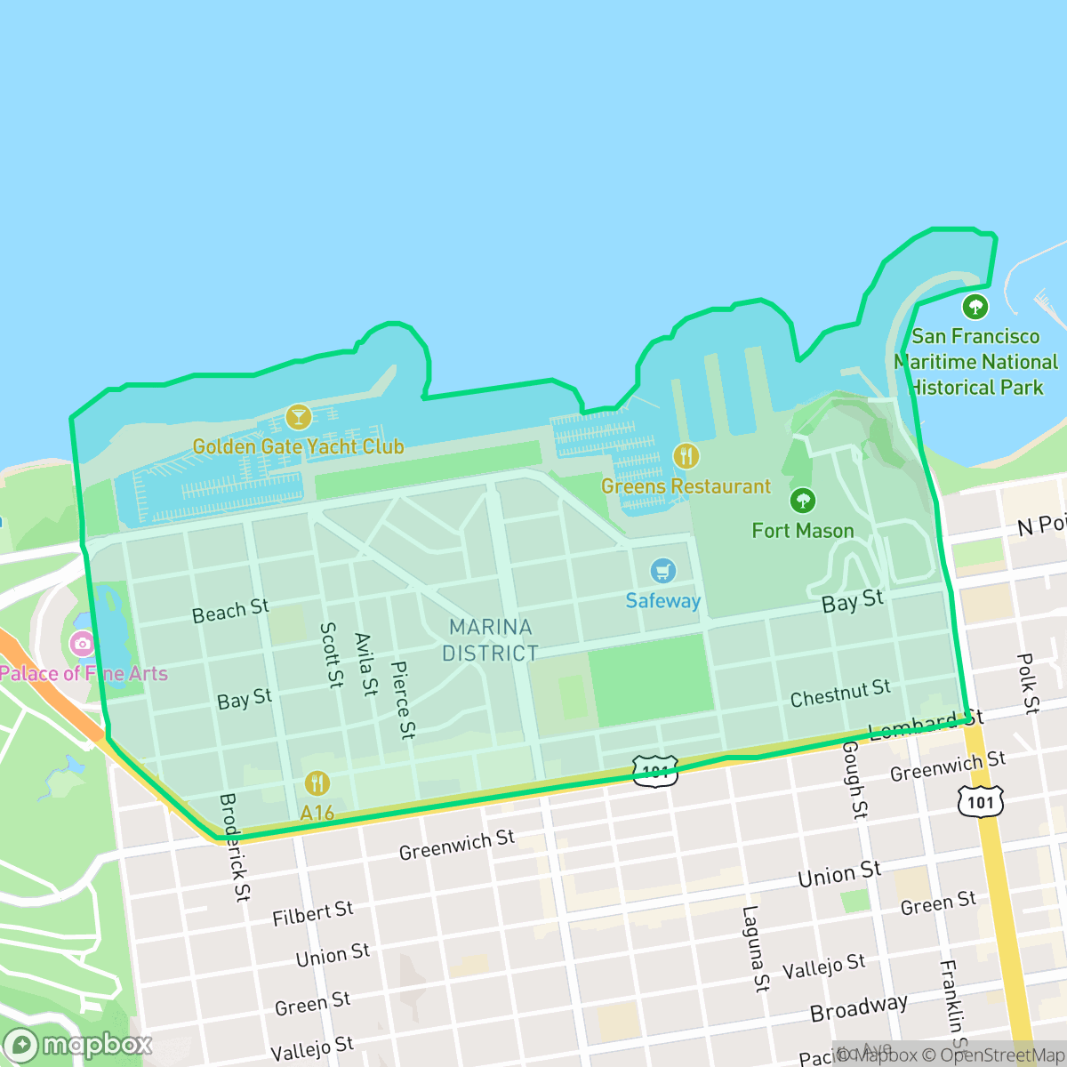 Map showing the location of Marina, San Francisco, CA